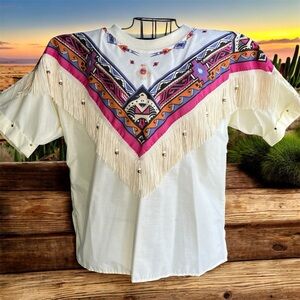 Vintage Hazelwoods Western Cowgirl Rodeo Fringe Aztec Beaded Top Large NWT